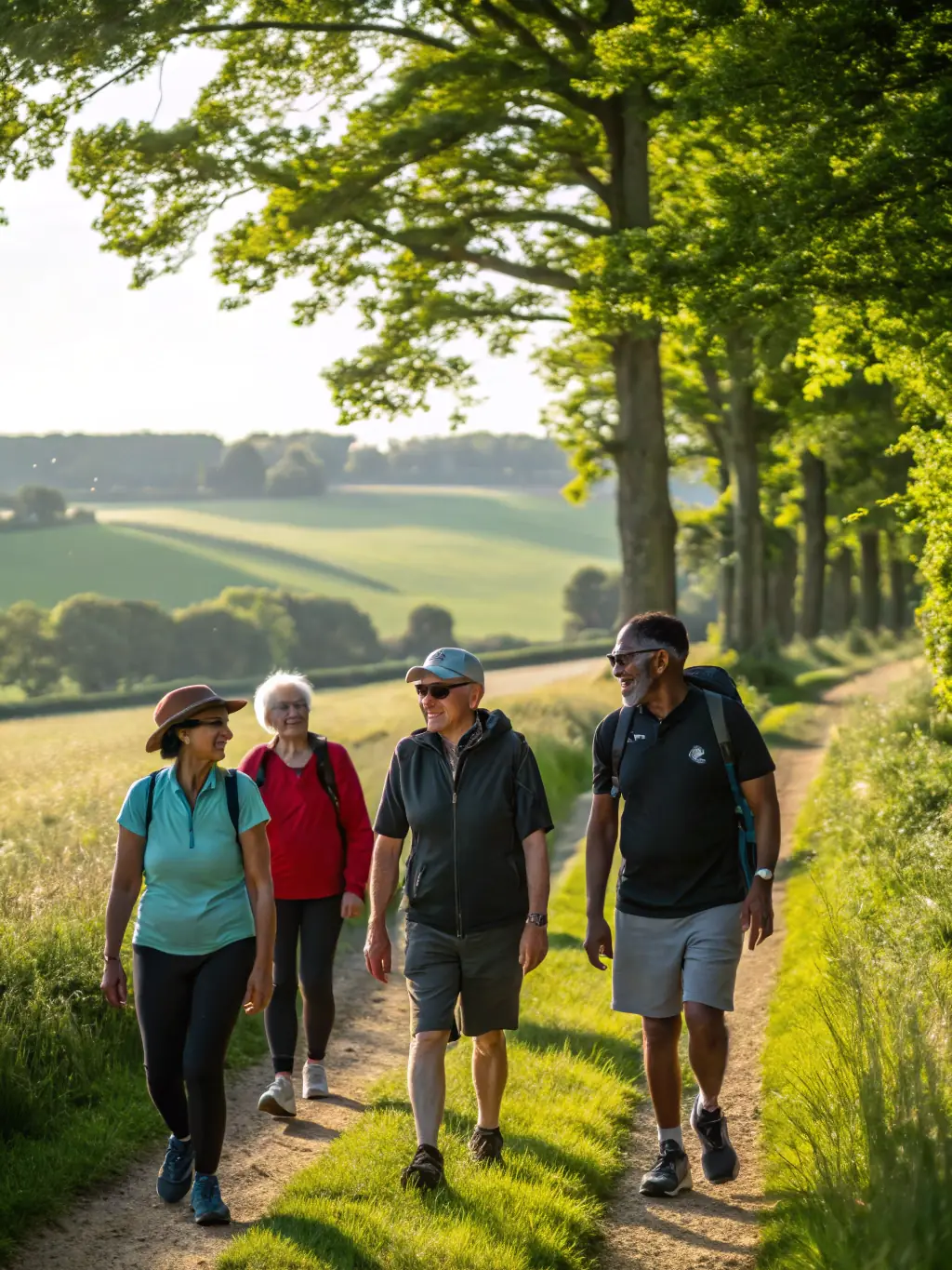 A diverse group of hikers participating in a community hiking event, promoting inclusivity and engagement with nature.