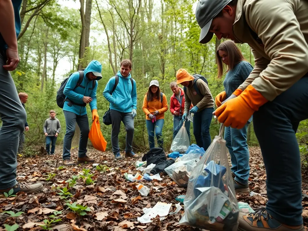 Volunteers working on trail maintenance, clearing debris and ensuring the path is safe and accessible, highlighting the trail maintenance program.